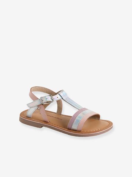 Leather Sandals for Girls silver+YELLOW LIGHT METALLIZED 