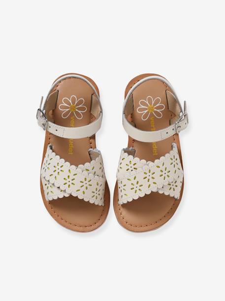 Leather Sandals with Crossover Straps for Girls white 