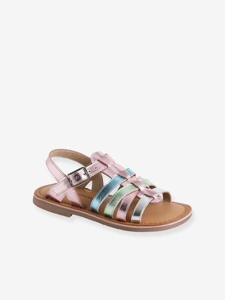 Strappy Leather Sandals for Girls lilac 