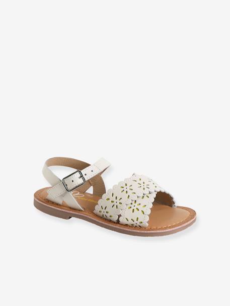 Leather Sandals with Crossover Straps for Girls white 