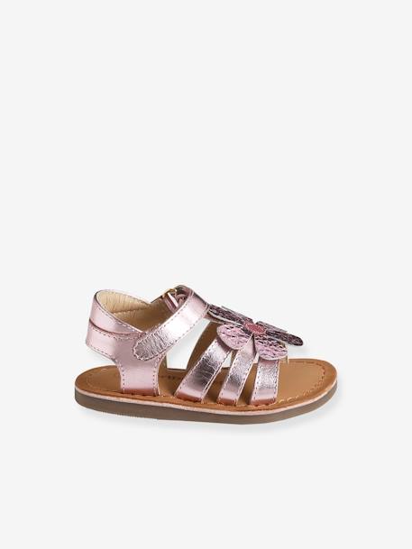 Leather Sandals with Hook-and-Loop Strap, for Baby Girls rose 