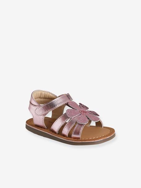 Leather Sandals with Hook-and-Loop Strap, for Baby Girls rose 