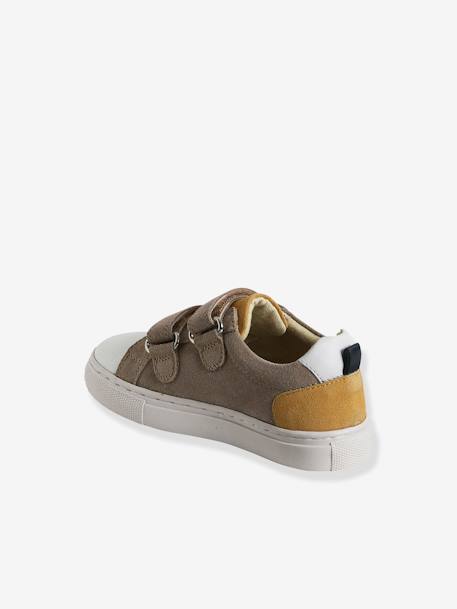 Leather Trainers with Hook-and-Loop Fasteners for Boys, Designed for Autonomy beige+navy blue+set blue 