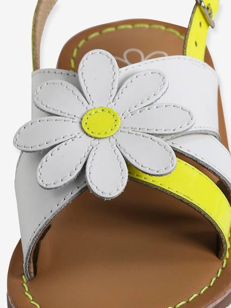 Leather & Fluorescent Leather Sandals for Girls white 