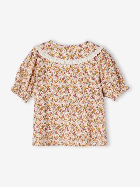 Floral, Short Sleeve Blouse with Peter Pan Collar, for Girls ecru 
