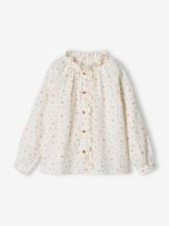 -Blouse in Cotton Gauze with Ruffles & Floral Print, for Girls