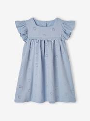 Girls-Dresses-Cotton Gauze Dress with Embroidered Flowers, for Girls