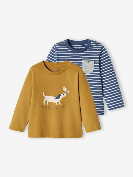 Pack of 2 Basic Tops With Animal Motif & Stripes for Babies bronze+ecru 