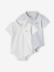 Baby-Bodysuits & Sleepsuits-Pack of 2 Bodysuits with Polo Shirt Collar & Pocket, for Newborns