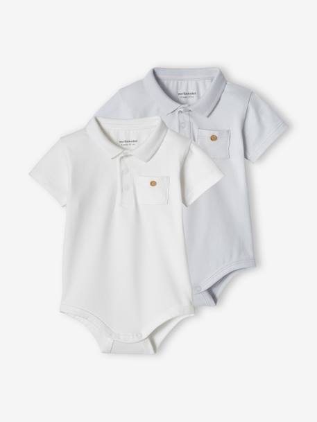 Pack of 2 Bodysuits with Polo Shirt Collar & Pocket, for Newborns Dark Blue+sky blue 