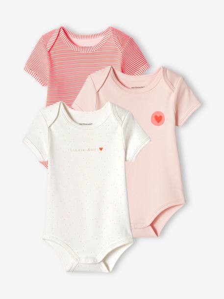 Pack of 3 'Heart' Bodysuits with Cutaway Shoulders for Babies ecru 
