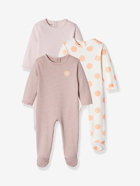 Pack of 3 Basic Sleepsuits in Interlock Fabric for Babies soft lilac 