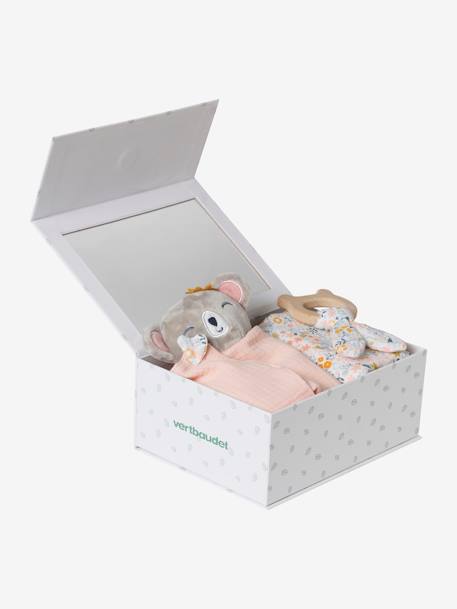 3-Piece Gift Box: Muslin Square + Soft Toy + Rattle blue+rose 
