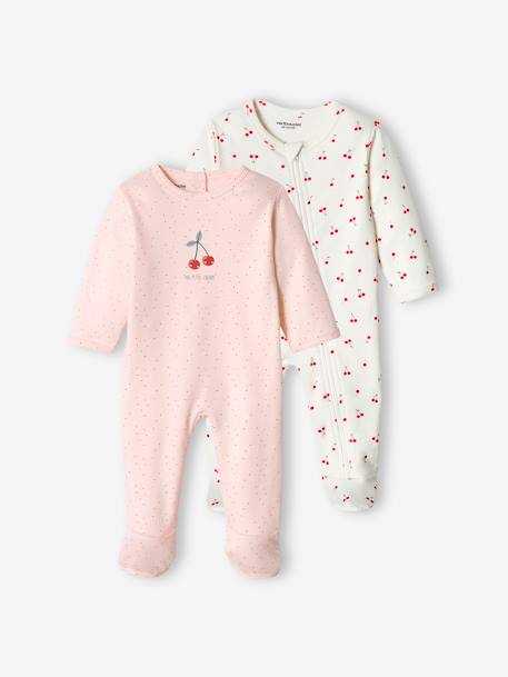 Pack of 2 Cherry Sleepsuits in Interlock Fabric for Baby Girls pale pink 