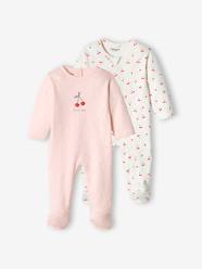 Baby-Pyjamas-Pack of 2 Cherry Sleepsuits in Interlock Fabric for Baby Girls