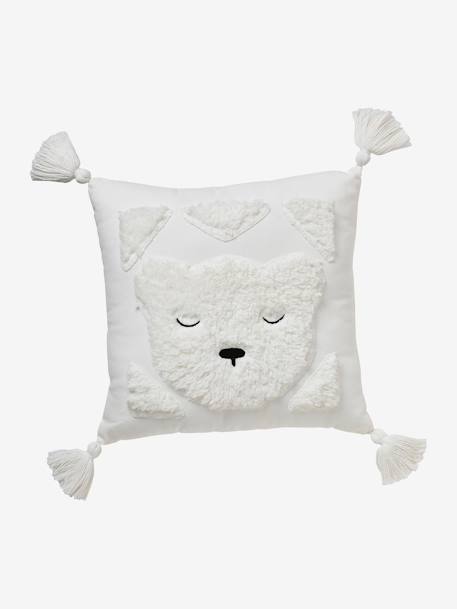 Berber Style Bear Cushion with Sherpa Appliqués BEIGE LIGHT SOLID 