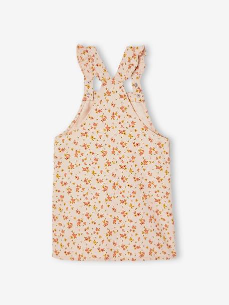 Dungaree Dress with Flowers, Frilly Straps pearly grey 