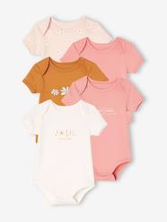 Baby-Bodysuits & Sleepsuits-Pack of 5 Short Sleeve Bodysuits, Daisies, for Babies