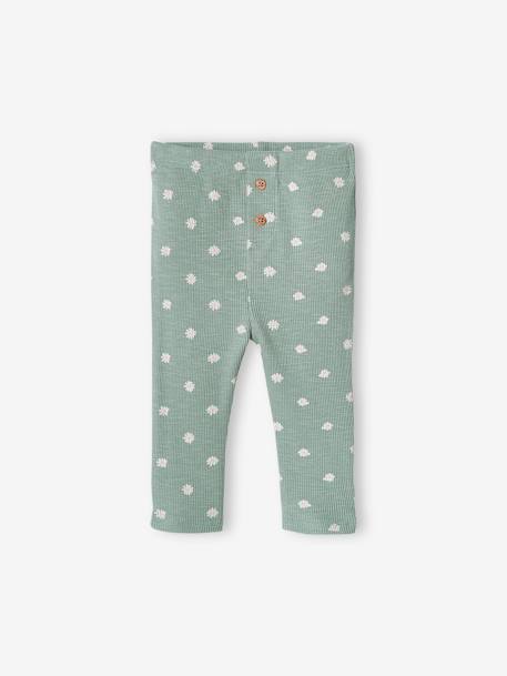 Plain Rib Knit Leggings for Babies printed beige+sage green 