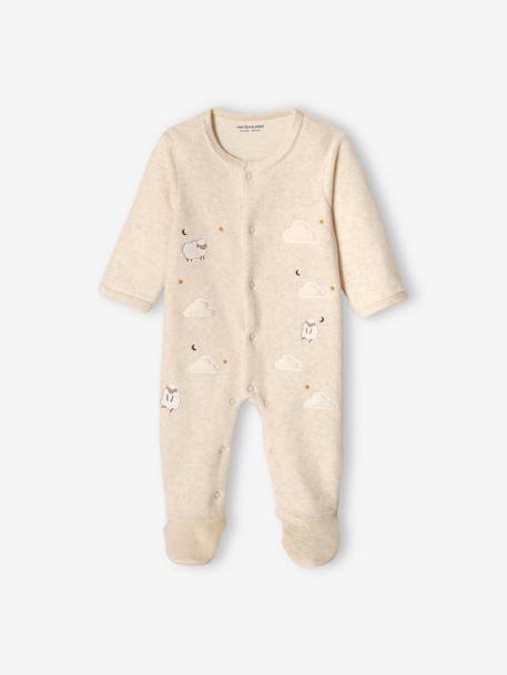 Velour Sleepsuit with Front Opening, for Babies marl beige 