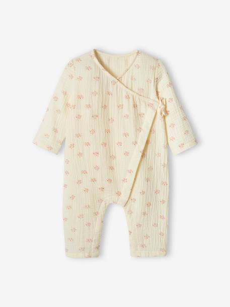 Wrap-Over Sleepsuit in Cotton Gauze, Special Opening for Newborn Babies ecru 