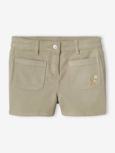 Shorts Embroidered with Iridescent Flowers, for Girls lichen+mauve 