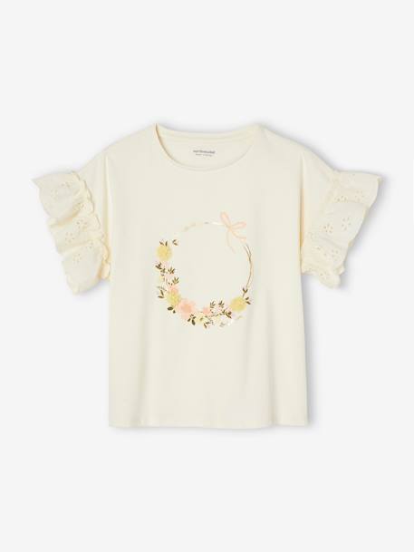 T-Shirt with Crown & Iridescent Details, for Girls ecru 