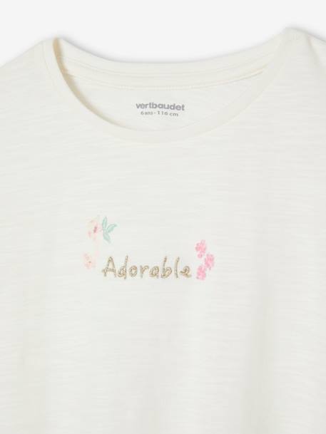 Top with 'Adorable' Embroidery & Smocked Short Sleeves ecru 