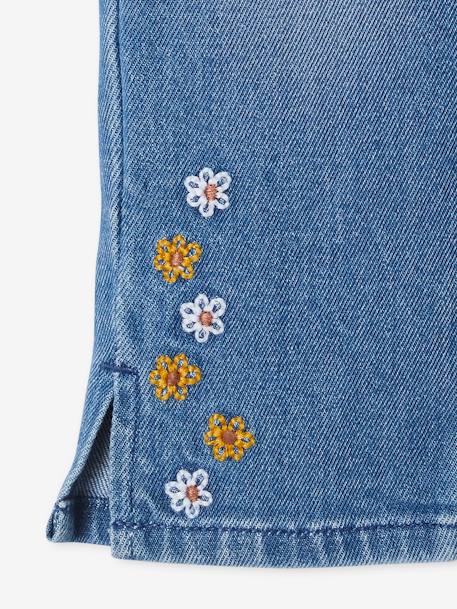 Cropped Denim Trousers with Embroidered Flowers for Girls stone 