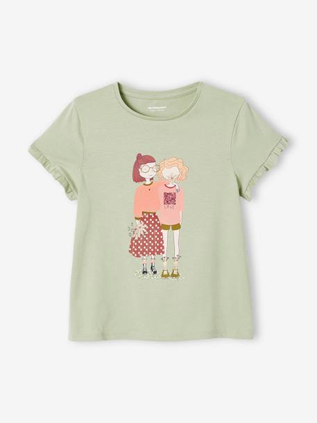 T-Shirt with Bicycle Motif for Girls aqua green+ecru+pale pink+rosy+WHITE MEDIUM SOLID WITH DESIGN 