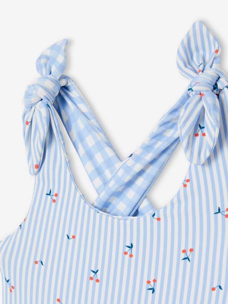 Reversible Swimsuit in Gingham/Stripes & Flowers for Baby Girls sky blue 