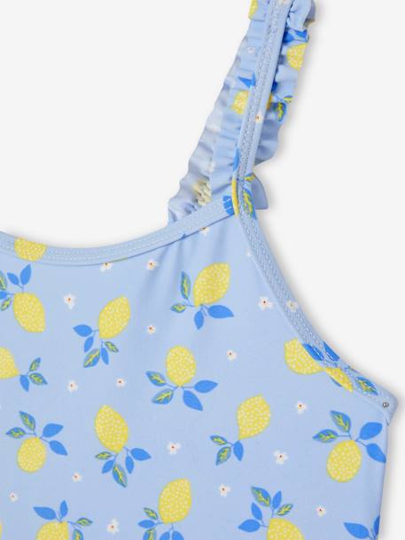 Swimsuit with Lemon Prints for Girls sky blue 
