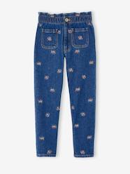 Girls-Jeans-Paperbag Jeans, Embroidered Flowers, for Girls