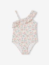-Printed, Asymmetric Swimsuit with Ruffle, for Girls