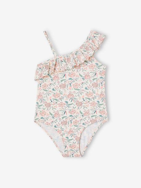 Printed, Asymmetric Swimsuit with Ruffle, for Girls peach 