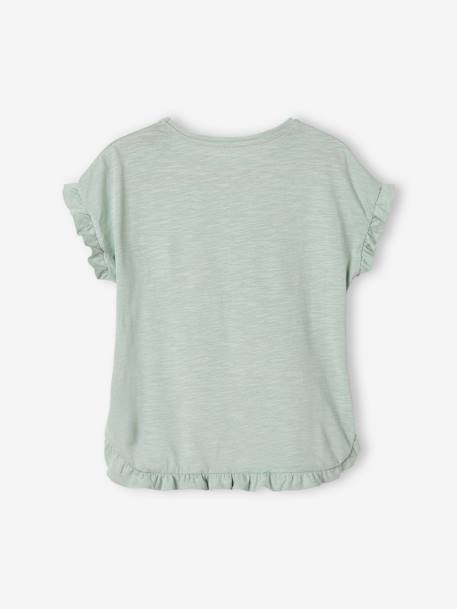 T-Shirt with Ruffle & Sequins for Girls aqua green+GREEN DARK SOLID WITH DESIGN+old rose+pale pink 