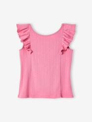 Girls-Tops-T-Shirts-Top with Ruffle, in Pointelle Knit, for Girls