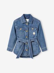 Girls-Coats & Jackets-Jackets-Denim Safari Jacket with "love" Embroidered on the Back, for Girls