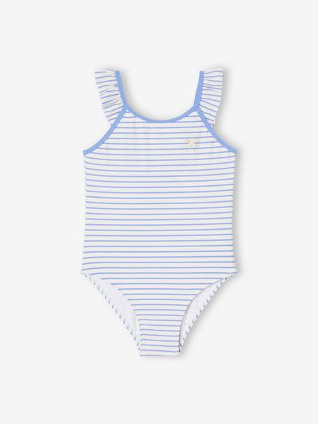 Sailor-Style Swimsuit for Girls striped blue 