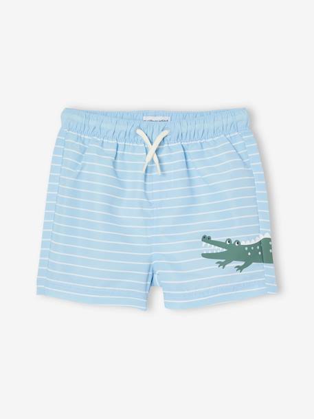 Swim Shorts with Crocodile Print, for Baby Boys striped blue 