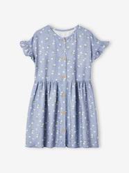 Buttoned Dress with Flowers for Girls