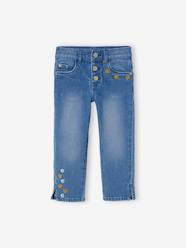 -Cropped Denim Trousers with Embroidered Flowers for Girls