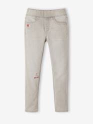 Girls-Jeans-Embroidered Denim-Effect Treggings in Fleece for Girls