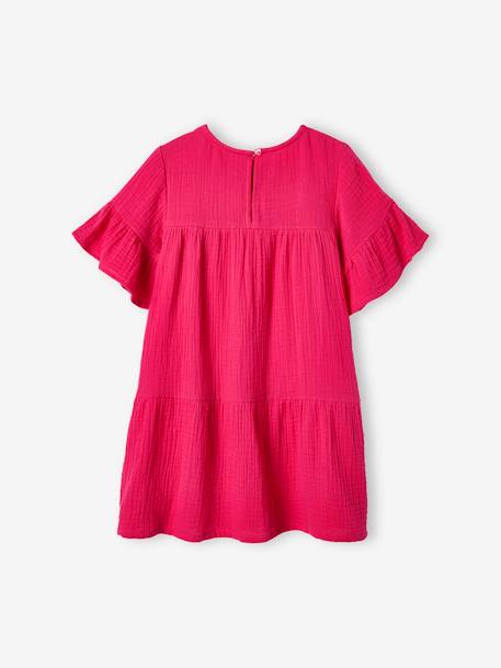 Cotton Gauze Dress for Girls raspberry pink+rosy apricot+sky blue 