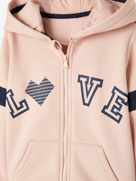 'Love' Zipped Sports Jacket with Hood for Girls Dark Blue+Light Pink 