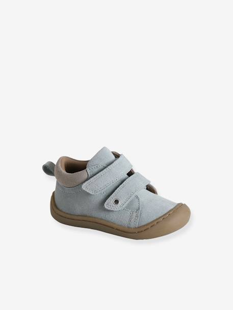 Boots in Soft Leather with Hook-and-Loop Straps, for Babies, Designed for Crawling sage green 