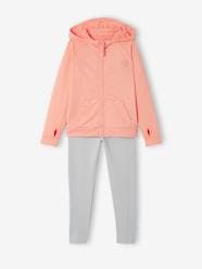 Girls-Sportswear-Sports Combo, Zipped Jacket & Leggings in Techno Fabric, for Girls