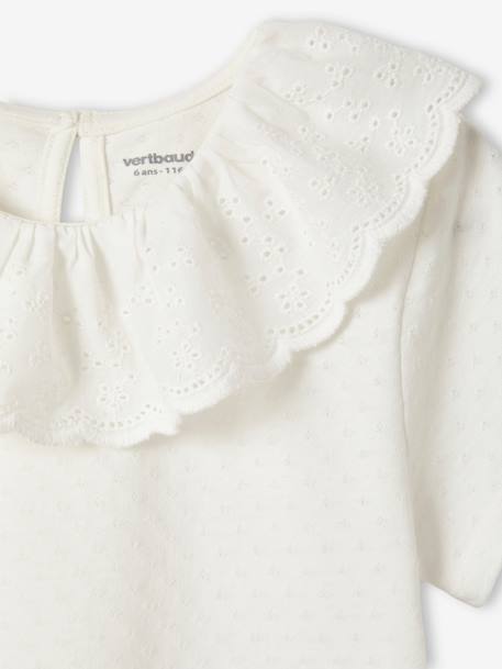 Top with Frilled Collar in Broderie Anglaise for Girls ecru+old rose+sage green 