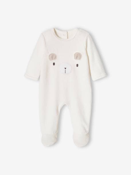 Bear Sleepsuit in Velour, for Babies ecru 