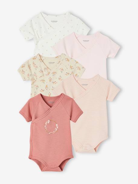 Pack of 5 Short Sleeve Bodysuits for Newborn Babies pale pink 
